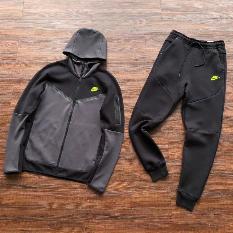 Conjunto Nike Tech Fleece Preto/Cinza/Amarelo